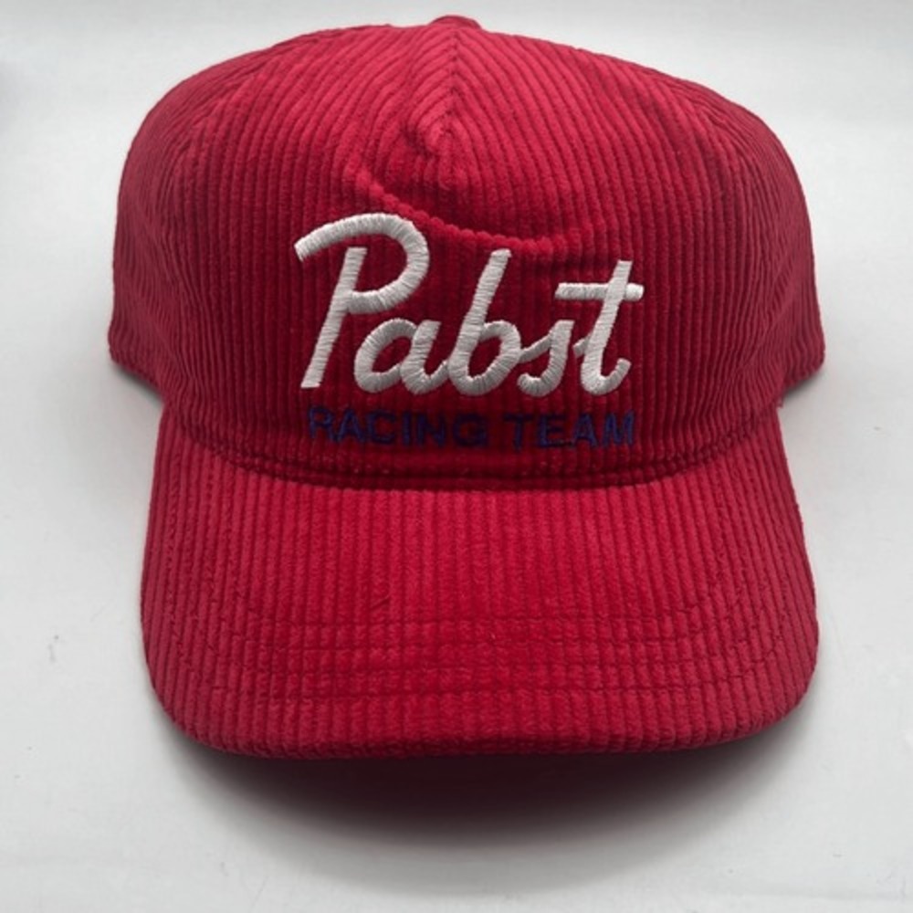 Pabst Blue Ribbon PBR Racing Team Red Corduroy Snapback Adjustable Hat Cap NWT - Picture 1 of 6